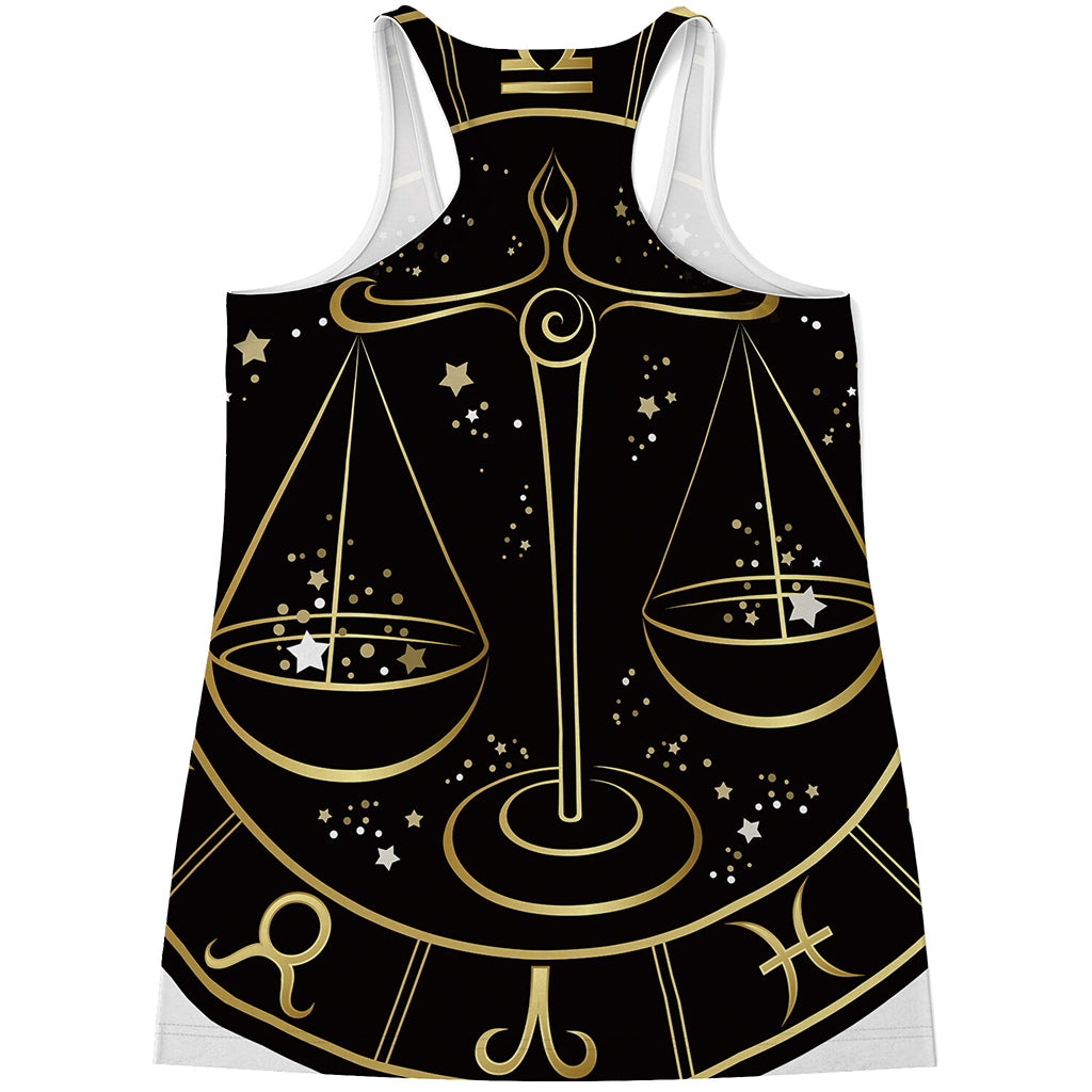 Gold And Black Libra Sign Print Women's Racerback Tank Top