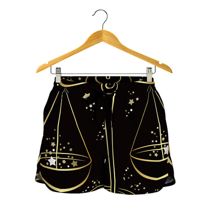 Gold And Black Libra Sign Print Women's Shorts