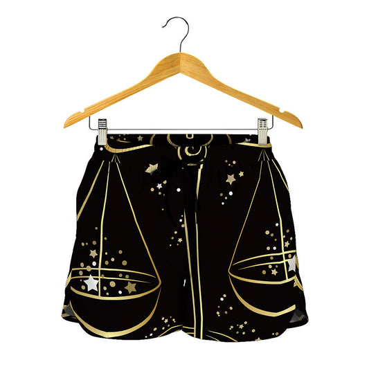Gold And Black Libra Sign Print Women's Shorts