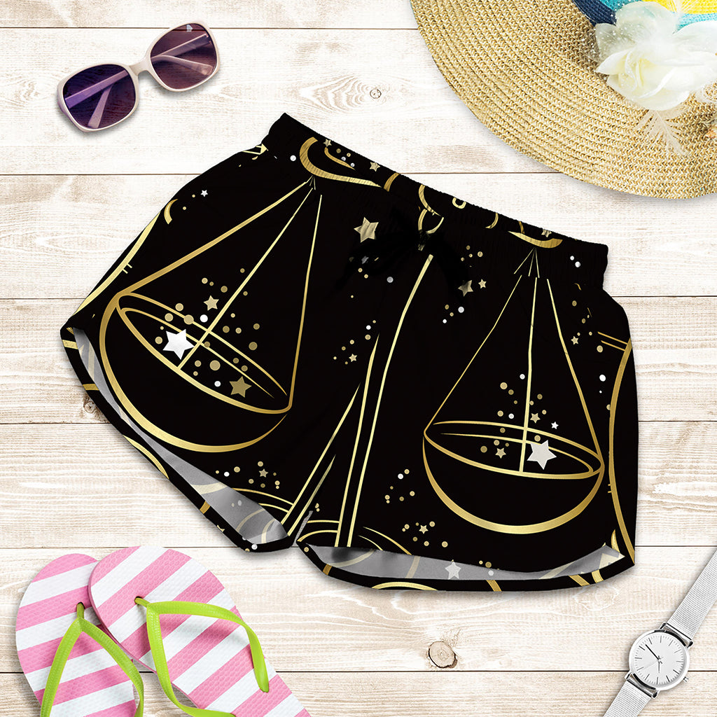 Gold And Black Libra Sign Print Women's Shorts