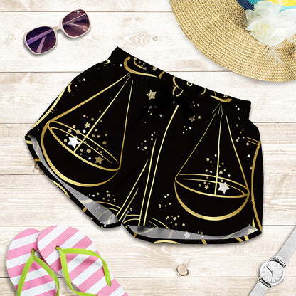 Gold And Black Libra Sign Print Women's Shorts