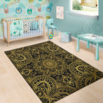 Gold And Black Mandala Print Area Rug