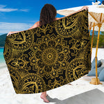 Gold And Black Mandala Print Beach Sarong Wrap