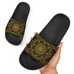 Gold And Black Mandala Print Black Slide Sandals
