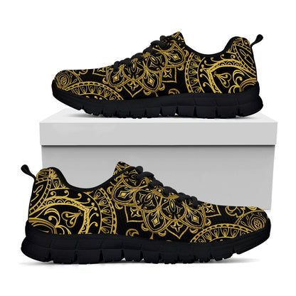 Gold And Black Mandala Print Black Sneakers