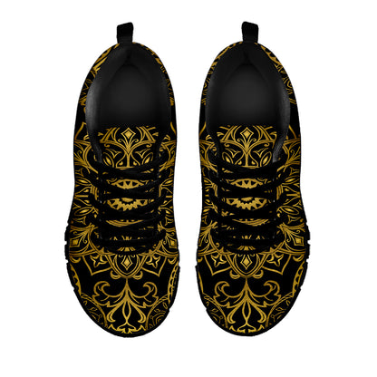 Gold And Black Mandala Print Black Sneakers