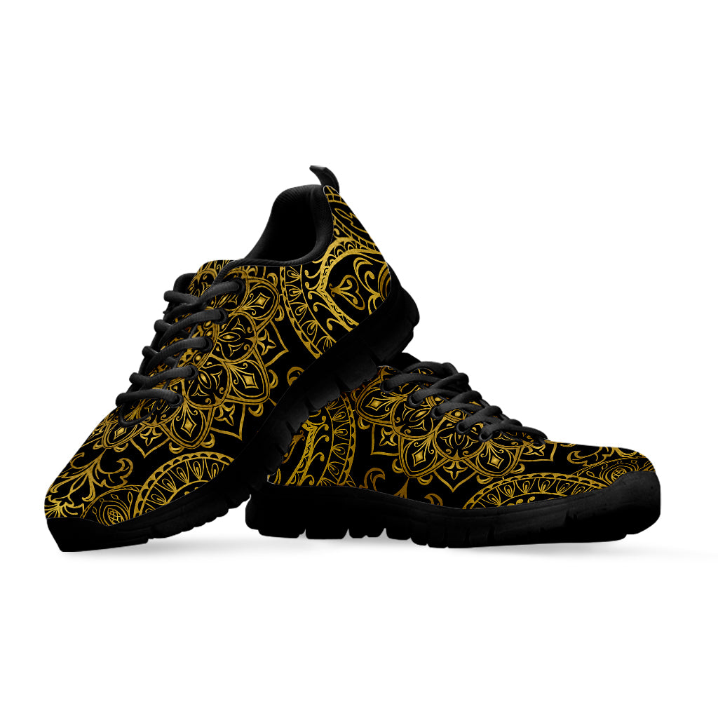 Gold And Black Mandala Print Black Sneakers