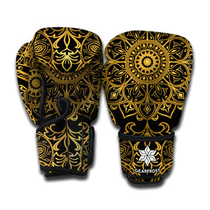 Gold And Black Mandala Print Boxing Gloves