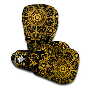 Gold And Black Mandala Print Boxing Gloves