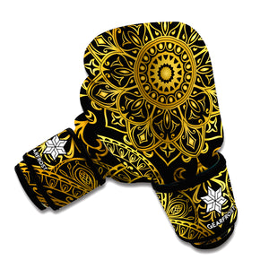 Gold And Black Mandala Print Boxing Gloves