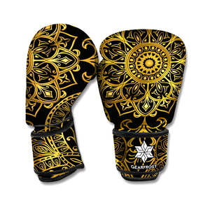 Gold And Black Mandala Print Boxing Gloves