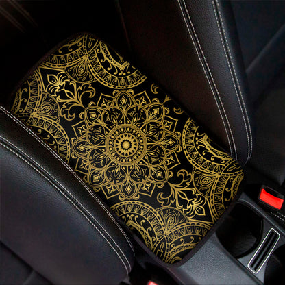 Gold And Black Mandala Print Car Center Console Cover