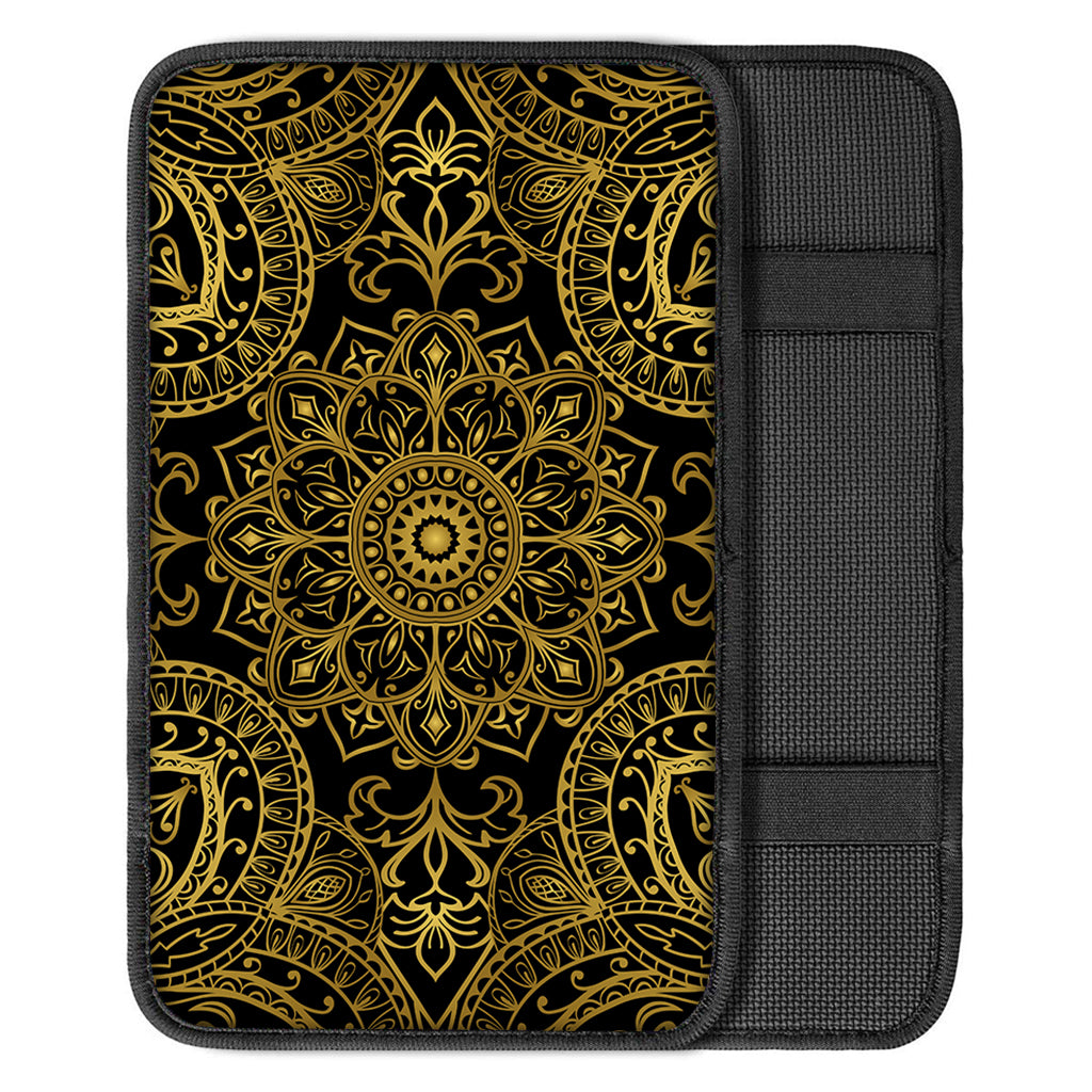 Gold And Black Mandala Print Car Center Console Cover