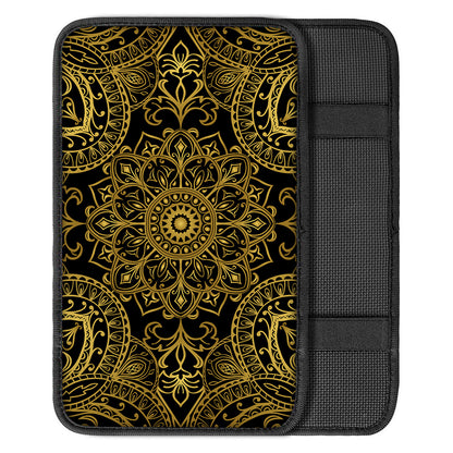 Gold And Black Mandala Print Car Center Console Cover