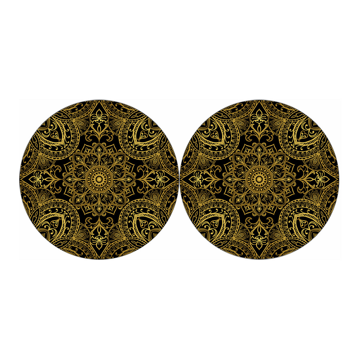 Gold And Black Mandala Print Car Coasters