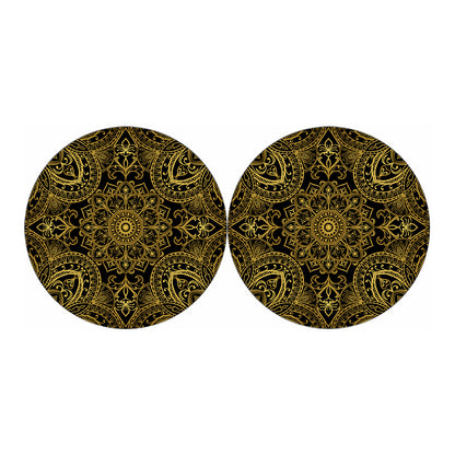 Gold And Black Mandala Print Car Coasters