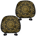 Gold And Black Mandala Print Car Headrest Covers