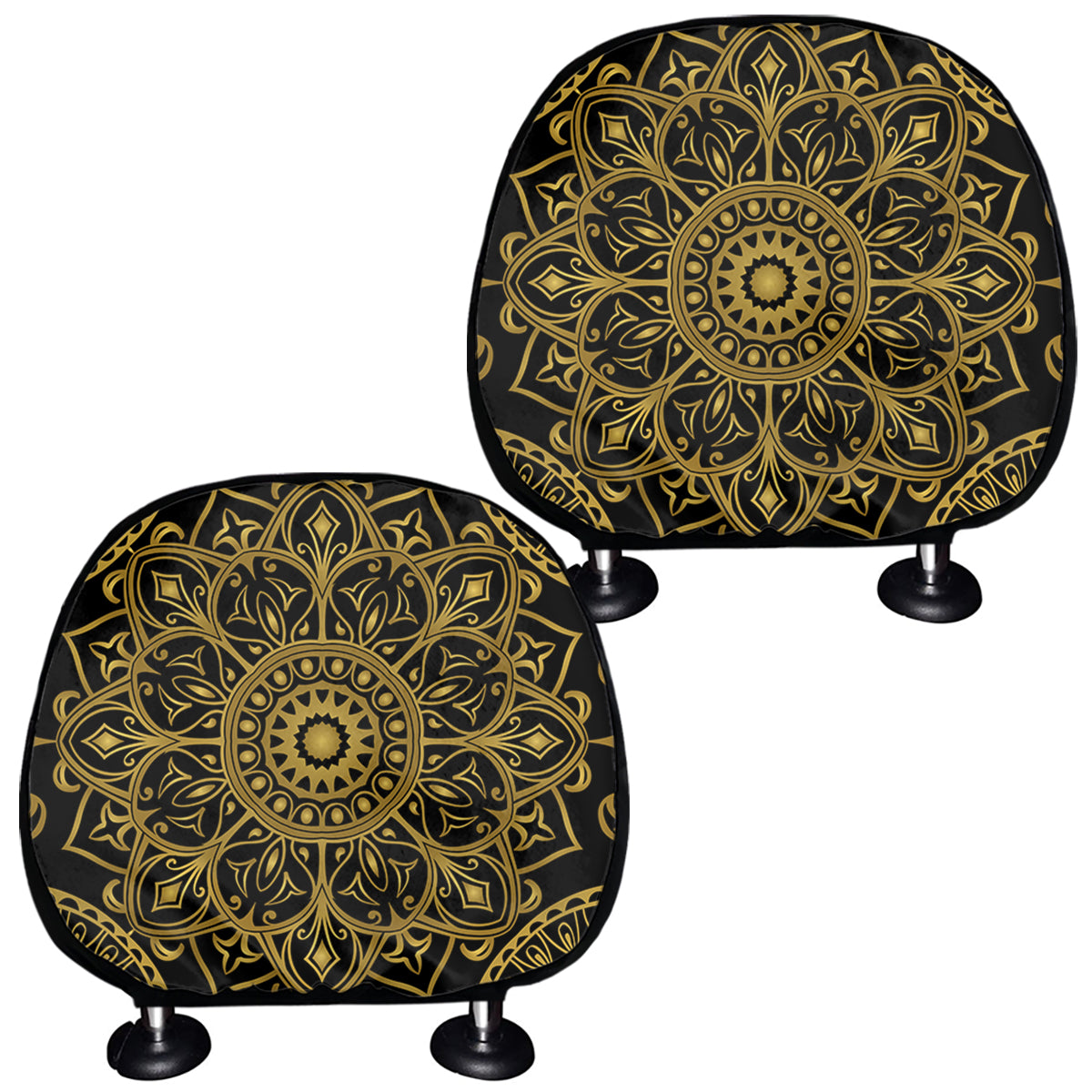 Gold And Black Mandala Print Car Headrest Covers