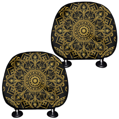 Gold And Black Mandala Print Car Headrest Covers