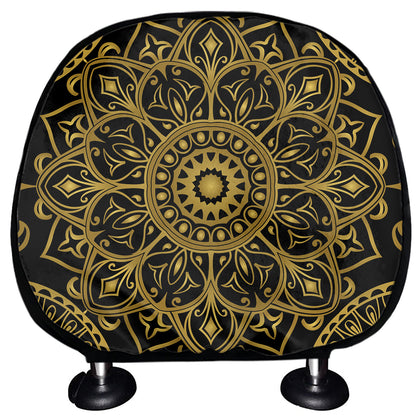 Gold And Black Mandala Print Car Headrest Covers