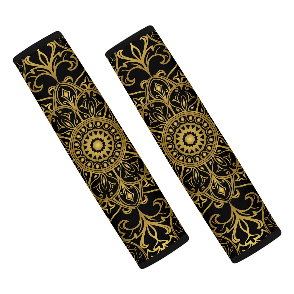 Gold And Black Mandala Print Car Seat Belt Covers