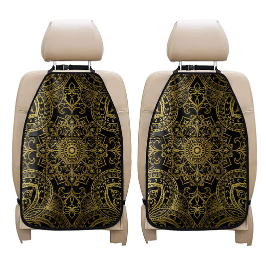 Gold And Black Mandala Print Car Seat Organizers