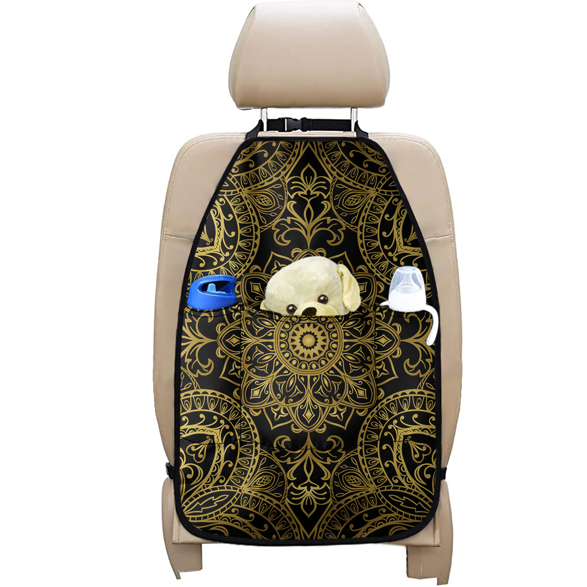 Gold And Black Mandala Print Car Seat Organizers
