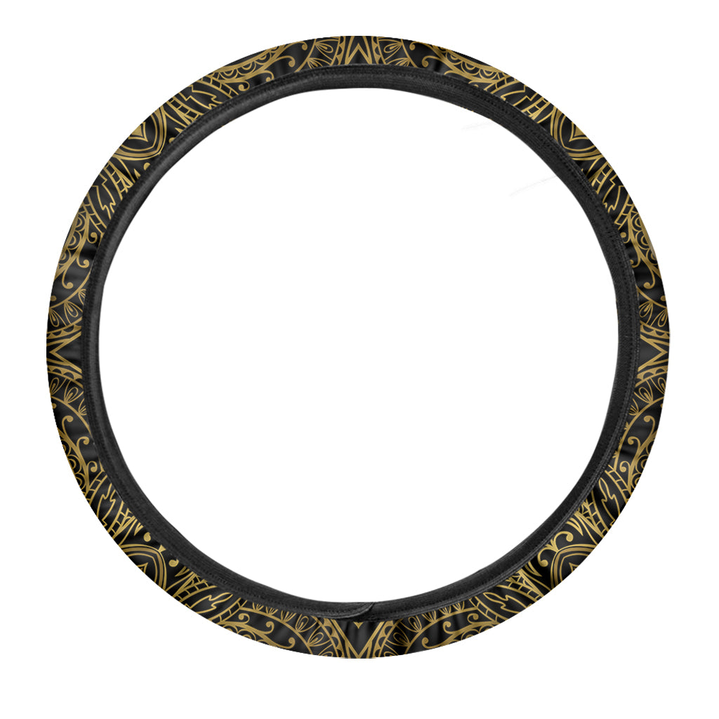 Gold And Black Mandala Print Car Steering Wheel Cover