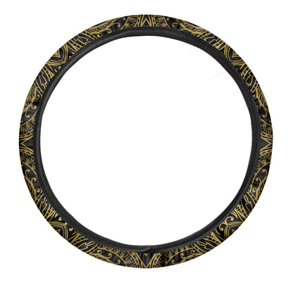 Gold And Black Mandala Print Car Steering Wheel Cover