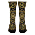 Gold And Black Mandala Print Crew Socks