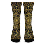 Gold And Black Mandala Print Crew Socks