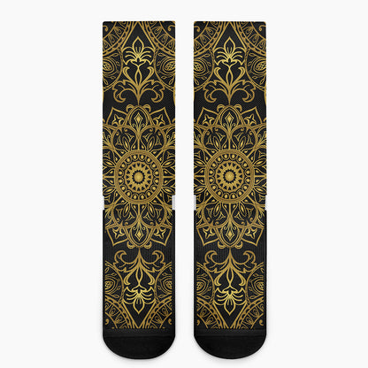 Gold And Black Mandala Print Crew Socks