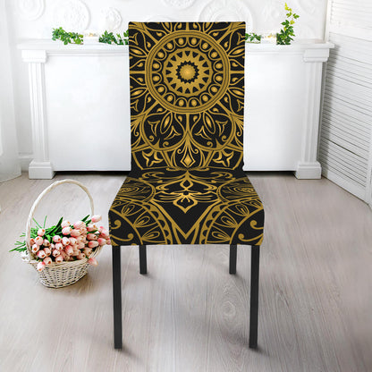 Gold And Black Mandala Print Dining Chair Slipcover
