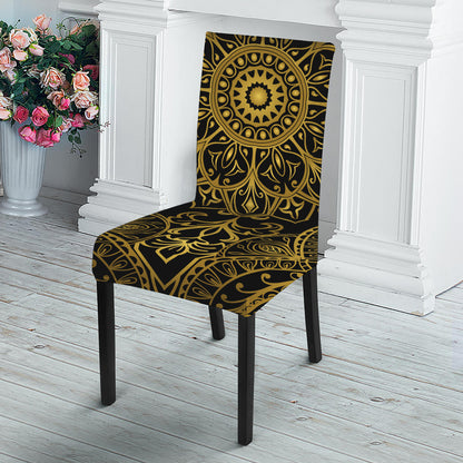 Gold And Black Mandala Print Dining Chair Slipcover