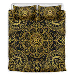 Gold And Black Mandala Print Duvet Cover Bedding Set