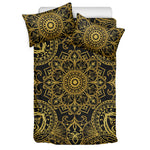 Gold And Black Mandala Print Duvet Cover Bedding Set