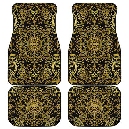 Gold And Black Mandala Print Front and Back Car Floor Mats
