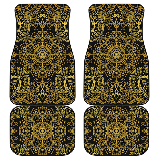 Gold And Black Mandala Print Front and Back Car Floor Mats