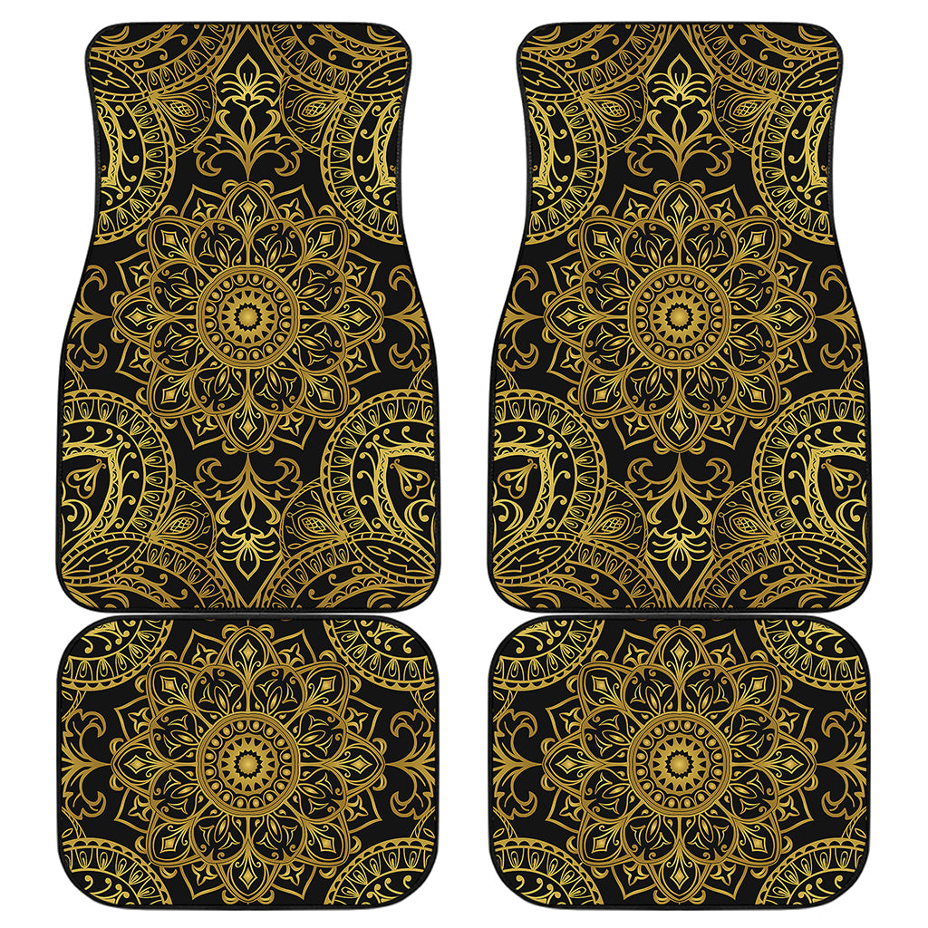 Gold And Black Mandala Print Front and Back Car Floor Mats