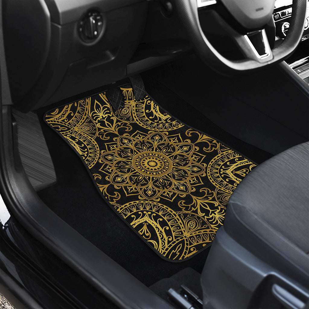 Gold And Black Mandala Print Front and Back Car Floor Mats