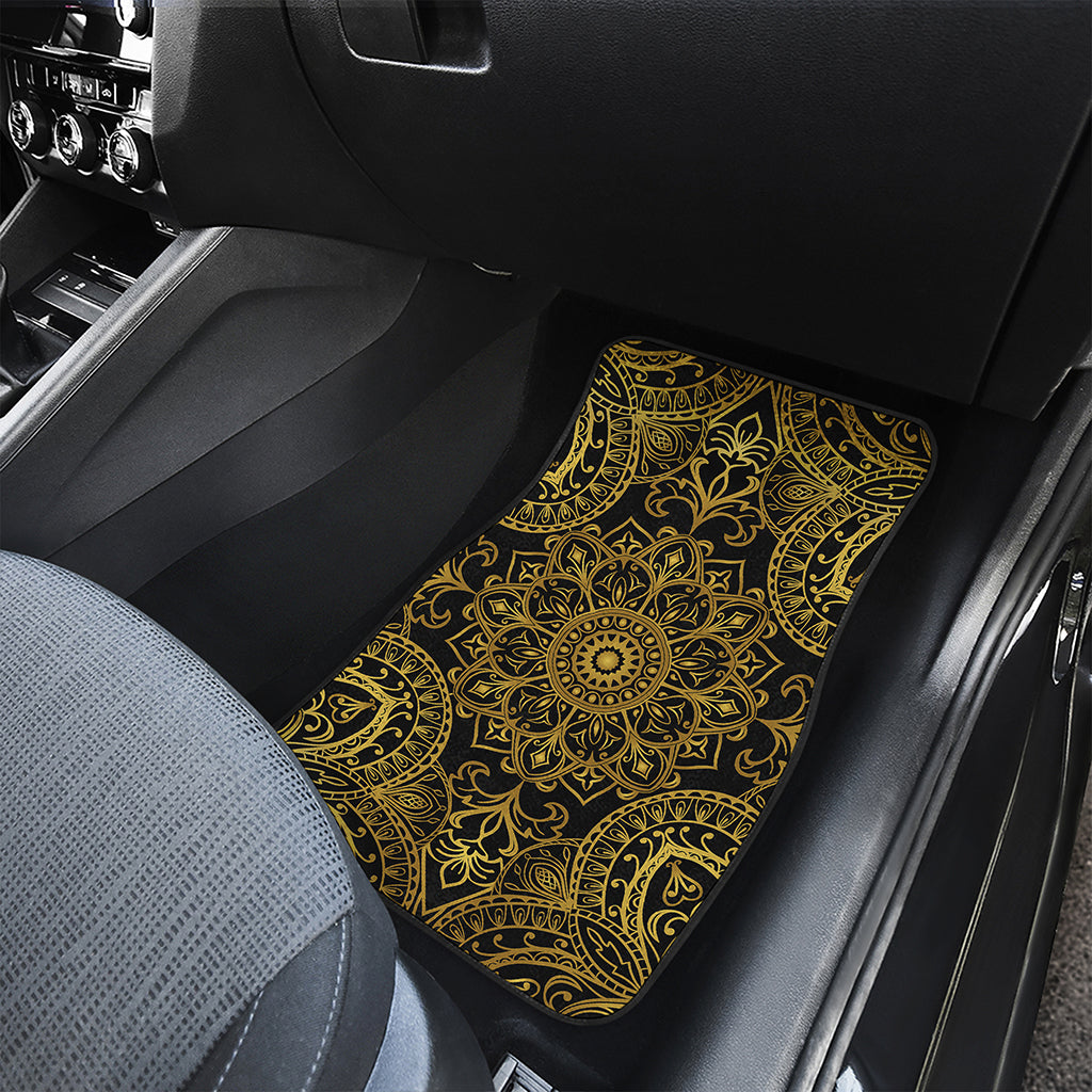 Gold And Black Mandala Print Front and Back Car Floor Mats