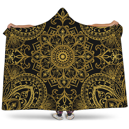 Gold And Black Mandala Print Hooded Blanket