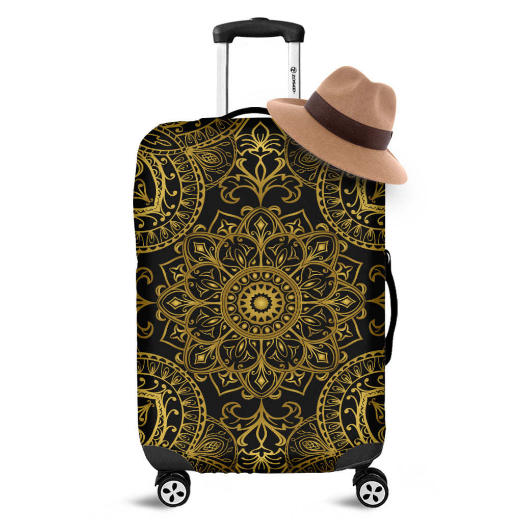 Gold And Black Mandala Print Luggage Cover