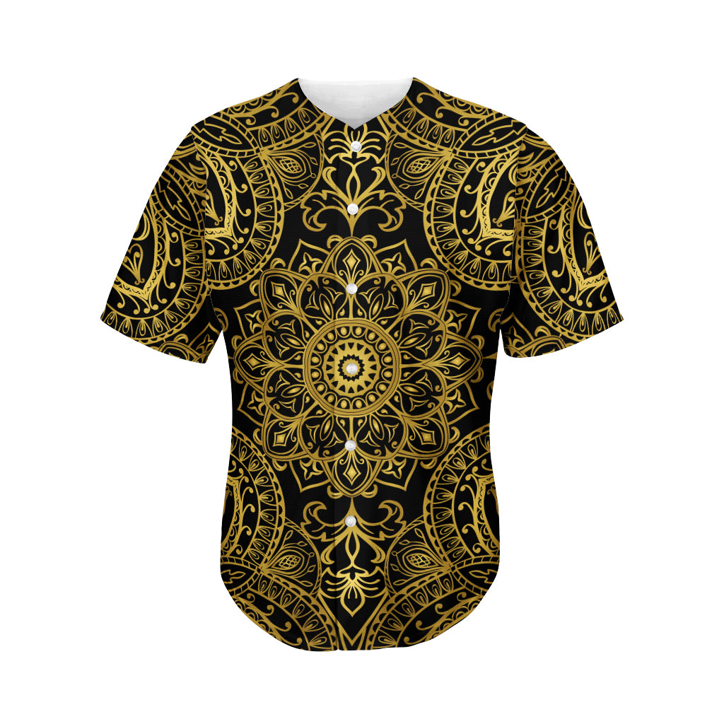 Gold And Black Mandala Print Men's Baseball Jersey