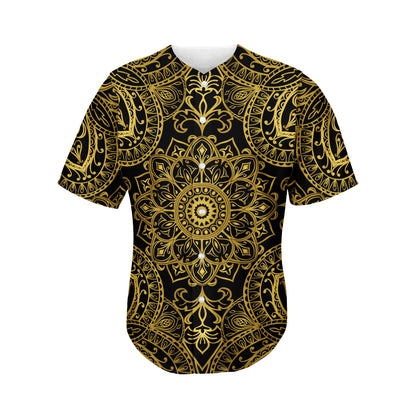 Gold And Black Mandala Print Men's Baseball Jersey