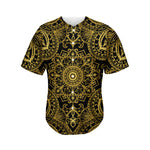 Gold And Black Mandala Print Men's Baseball Jersey