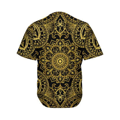 Gold And Black Mandala Print Men's Baseball Jersey
