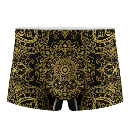 Gold And Black Mandala Print Men's Boxer Briefs