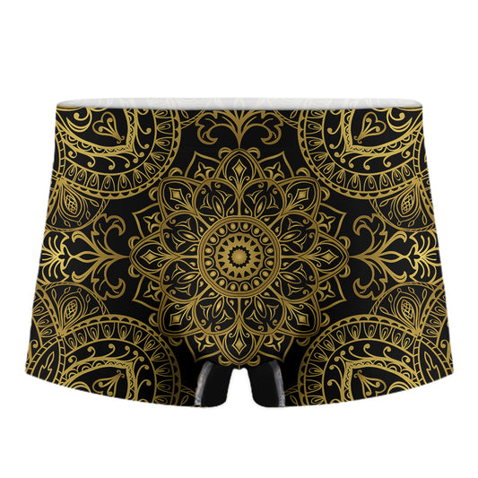 Gold And Black Mandala Print Men's Boxer Briefs