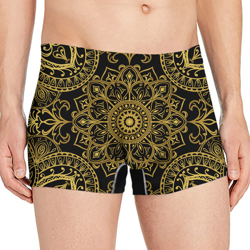Gold And Black Mandala Print Men's Boxer Briefs